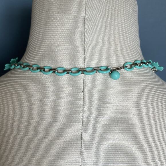 VTG Coro Daisy‎ Celluloid Aqua Blue AB Rhinestone Necklace 1950’s - Picture 2 of 5